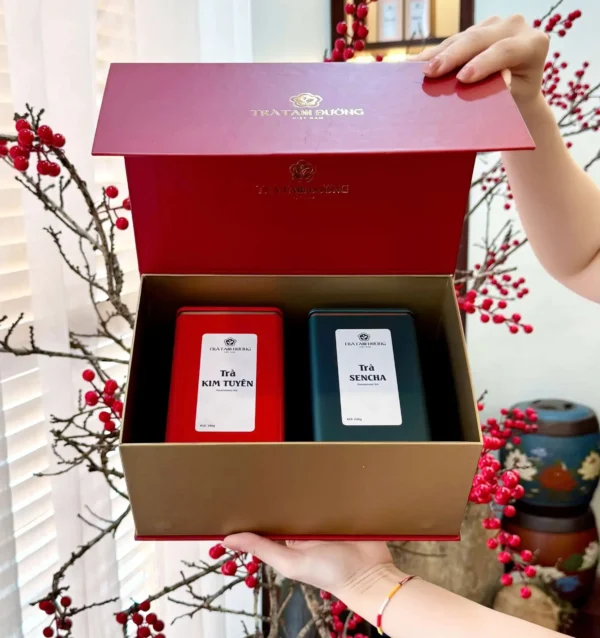 Hộp đựng trà đôi đỏ PK
